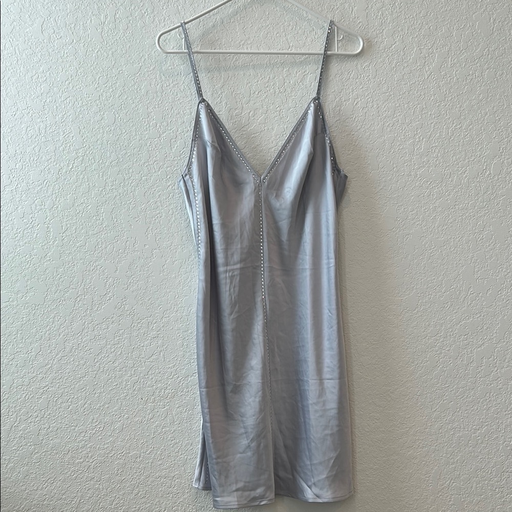 Victoria's Secret Gray Crystal Chemise Satin Nightgown